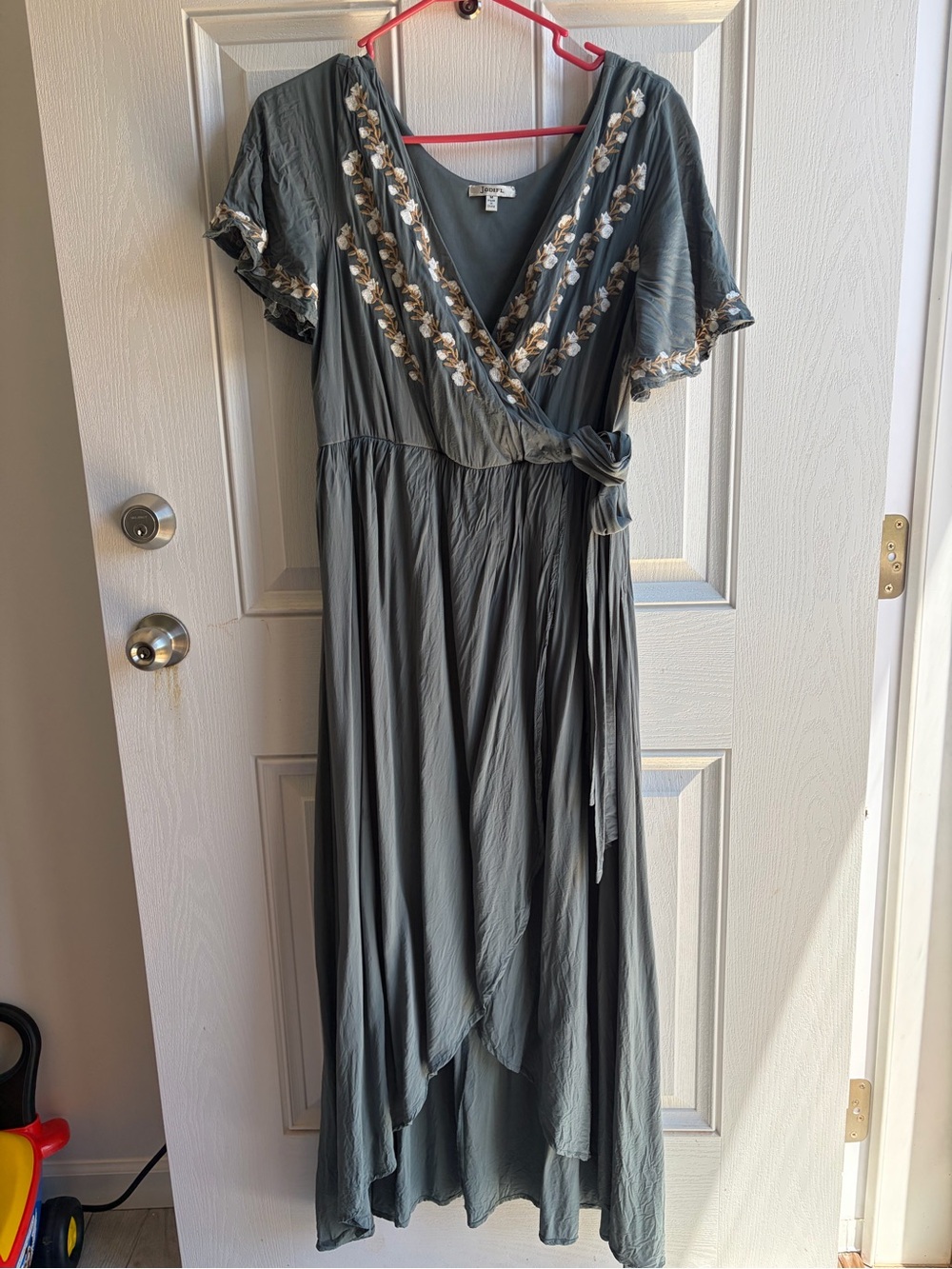 Embroidered Wrap High-Low Dress in Sage | Piper & Scoot